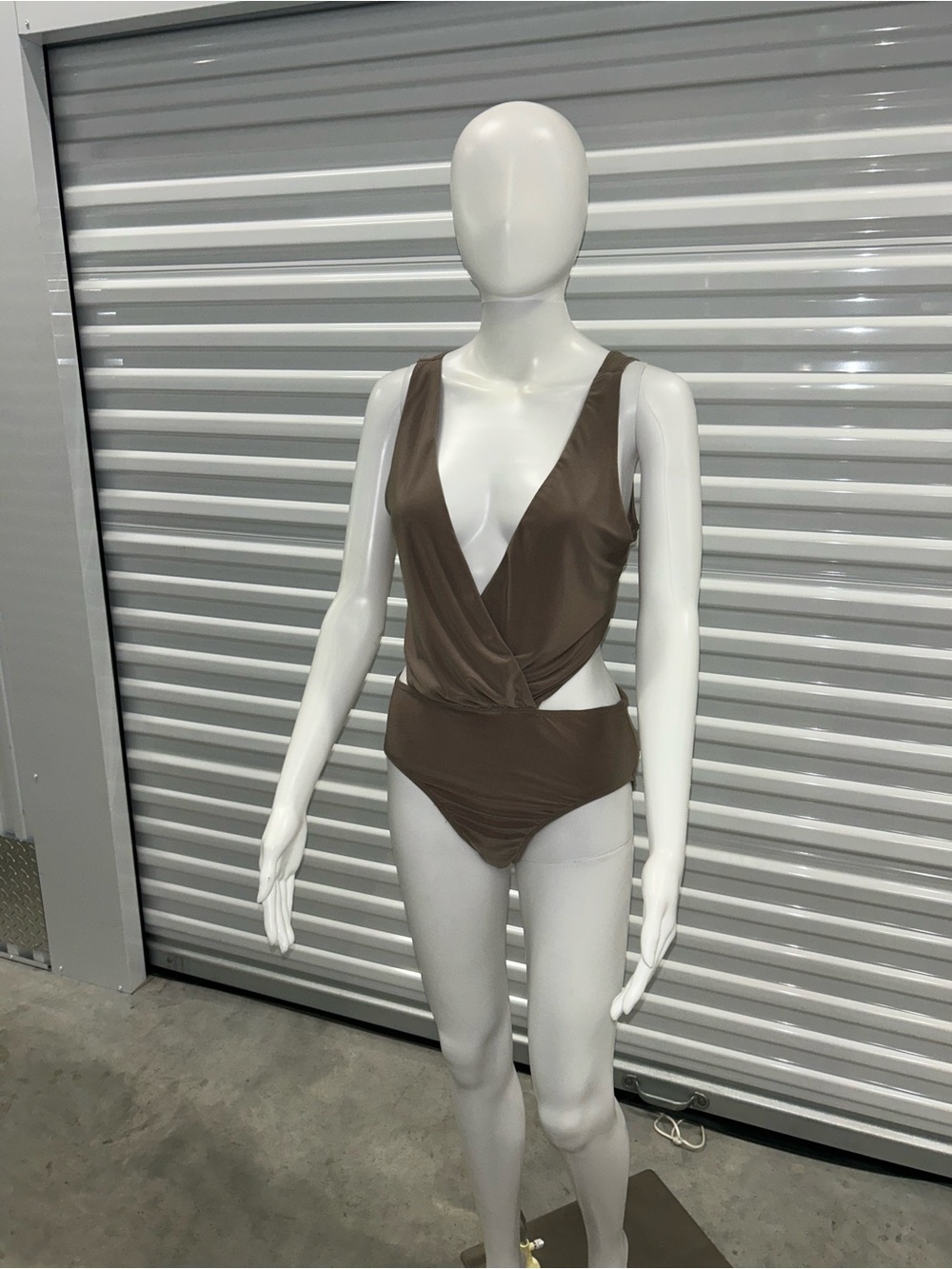 Charlotte Russe Brown Plunge Wrap Bodysuit